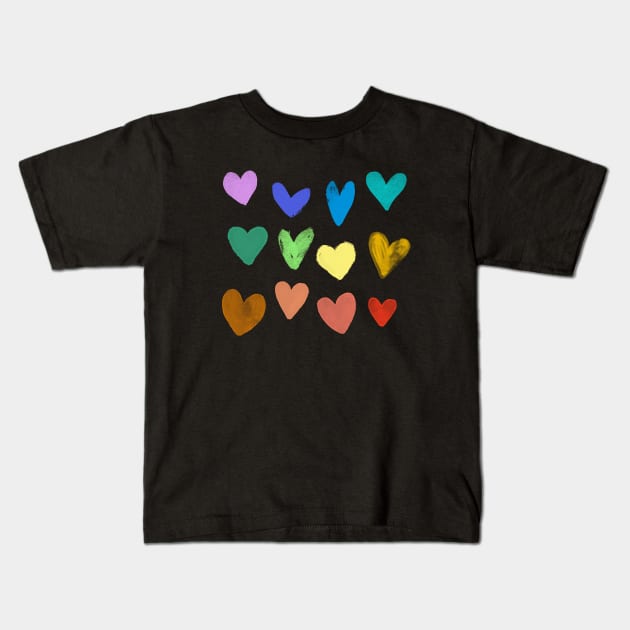 Watercolor Colorful Hearts Kids T-Shirt by ninoladesign